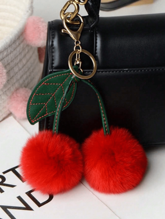 1 pieza Adorable llavero con colgante de cereza esponjosa, linda decoración de colgante de cereza para mochila, elegante, ligera y fácil de llevar, fácil de colgar en llaves de coche, bolsos, mochilas, billeteras y otros artículos, perfecta para cualquier ocasión.