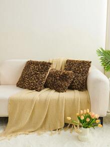 1 件咖啡棕色豹纹图案毛绒靠垫套（无填充物），现代法兰绒装饰抱枕套拉链开合，适用于家庭、沙发、客厅 - 咖啡棕 - 查看 5