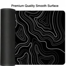 Topographic Contour Gaming Mouse Pad Large XXL Long Extended Pads Big Mousepad Keyboard Black Mouse Mat Desk Pad With 2mm Non-Slip Base And Stitched Edge For Gaming Office Home