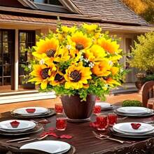 2 件 - 彩色抗紫外线人造向日葵花束 - 适合室内和室外家庭花园装饰，适用于花园、感恩节、情人节、春季和夏季庆祝活动，以及门廊和窗框装饰。