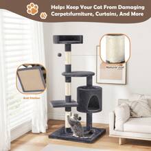 OYAJIA Cat Tree Medium Cat Tower, Activity Center Stable And Sturdy, Cat Tree With Hammock And Wide Cat House Size M 116CM Grey / Dark Grey - Màu xám đen - Xem 7