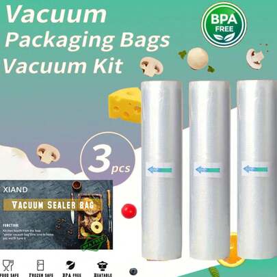 3 Rolls Commercial Grade Vacuum Seal Bags, Suitable For Vacuum Storage, Meal Prep Or Sous Vide Cooking