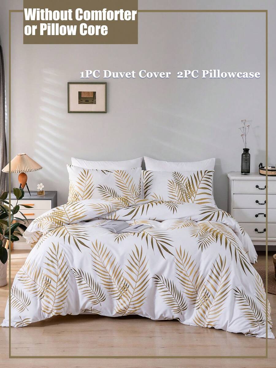 Bộ 3 bộ chăn ga gối in hình lá đồng cổ điển 100% polyester mềm mại (2 vỏ gối + 1 vỏ chăn), không có ruột, lựa chọn hoàn hảo cho trang trí phòng ngủ và phòng khách - Nhiều màu - Xem 1