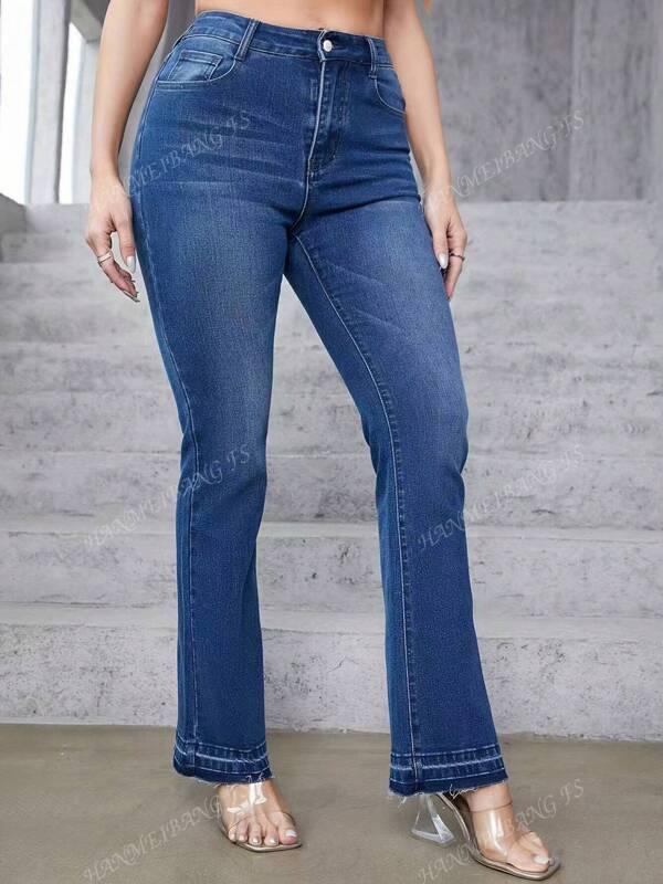 Plus Size Women's High Waisted Stretch Skinny Jeans, Casual Flare Leg Pants, Elegant & Minimalist Series For Overweight