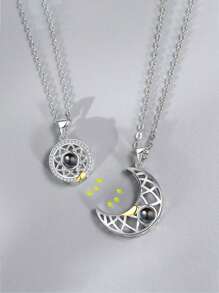 2 piezas Collar con colgante de sol y luna de amantes, diseño de nicho, collar de clavícula con imanes en pareja para hombre y mujer, al por mayor