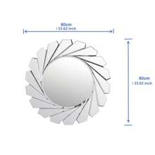 1 oglindă decorativă de perete 60x60cm, oglindă rotundă cu model clasic de soare argintiu, potrivită pentru sufragerie, dormitor, baie și alte spații de acasă - Argint - Vizualizare 6