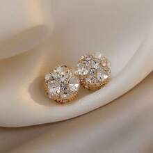 2 piezas Elegantes Clips magnéticos de oreja con bola de cristal de lujo para mujeres, con gran zirconia, para uso sin perforación