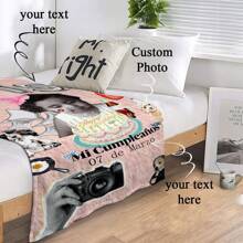 1 pieza Manta con tema de "Feliz cumpleaños", adecuada para cama, sofá o viaje, de tela de punto, manta rectangular de poliéster, regalo de cumpleaños, regalo del Día del Niño - Multicolor - Ver 8