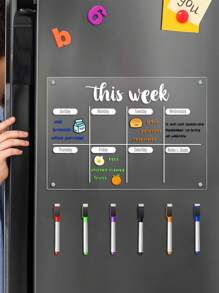 1pc Weekly Planner Transparent Acrylic Refrigerator Magnet Board (6 Magnetic Dry-Erase Pens Included), 2mm Thick Acrylic Weekly Planner Board With Magnetic Pens, Erasable, For Fridge, Wall, Office Calendar - Multicolor - View 1
