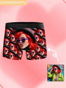 定制男士内衣，上传爱人头像，礼物，情人节礼物 - 黑色 - 查看 1