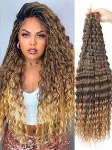 1/6 Packs Ocean Wave Crochet Hair 30 Inch Black&Gold Deep Wave Braiding Hair For Women Synthetic Curly Crochet Hair Extensions Wavy Braiding Hair Bohemian Crochet Braids - Multicolor - View 10