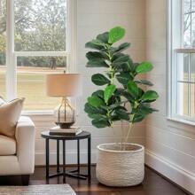 Artificial Tree,Faux Fiddle Leaf Fig Tree,6ft Tall Ficus Tree Artificial For Home Decor,Fake Lyrata Fig Plants Green Tree With Pot For Indoor Outdoor Home Office Living Room Bathroom Decor - 4 英尺 - 查看 1