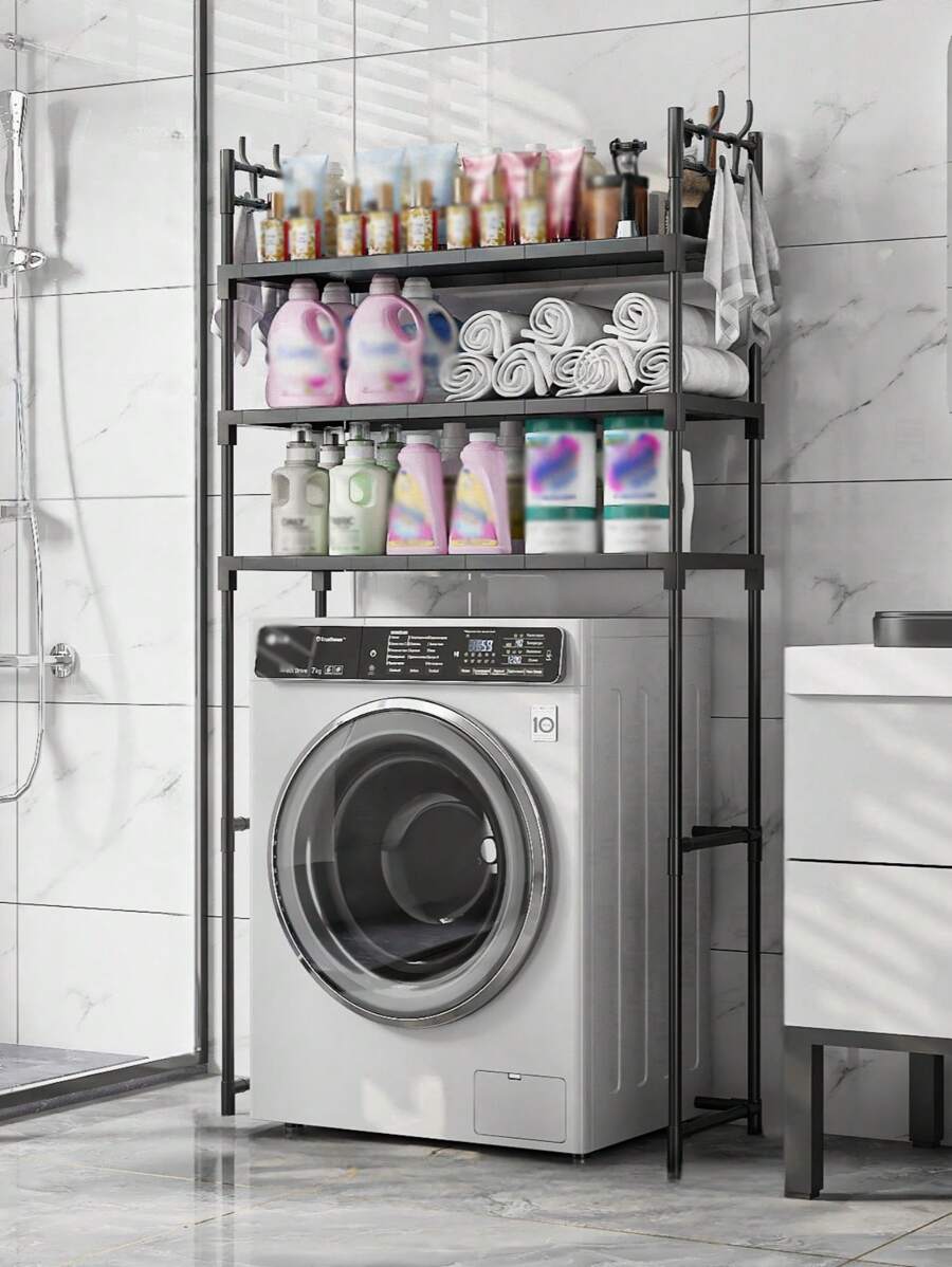 1pc 2-3 Tier Washing Machine Rack, Bathroom Over Toilet Space Saver Storage Organizer Shelf, Large Capacity Metal Storage Rack Home Bathroom Decor Back To School - Multicolor - View 1