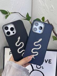 High-End Genuine Leather Phone Case In Black And Navy Colors With Unique 3D Snake Design, Compatible With IPhone 16, 15, 14, 13, 12, 11 And Compatible With Redmi, Compatible With OPPO