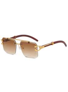 1pc Luxury Leopard Print Frame Glasses, Black Mirrored PC Lenses, Metal Hinges, Wood Grain Temples, Fashionable Hiking Glasses, Suitable For Travel And Party For Summer Beach Vacation,Outdoor,Travel