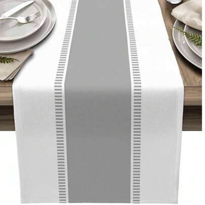 Graue Tischdecke, Bauernhaus-Waschtuchschal, moderne dekorative gestreifte Tischdecke, geeignet für Küche, Esszimmer, Couchtisch, Feiertage, Hochzeit