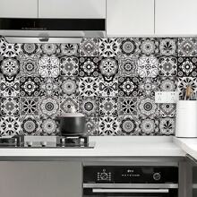 20 Peças Adesivos à Prova de Óleo Estilo Mandala Preto e Branco para Cozinha, 20x20cm, Autoadesivos, Azulejos Impermeáveis para Respingos, Adesivos Decorativos Flexíveis de Padrão Geométrico de Canto para Decoração de Parede, Decoração Doméstica, Decoração de Sala de Estar, Decoração de Quarto, Decoração de Banheiro