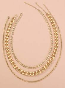 3pcs/Set Multilayer Gold Overlapping Chain & Bar Necklace, Women Jewelry - Yellow Gold - View 6