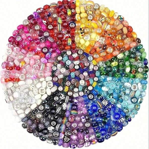 50/100/200 Pcs Large Hole Resin Beads Assortment - Vibrant Mixed Colors, Suitable For DIY Jewelry Making, Craft And Accessories - Perfect For Stringing, Necklaces And Bracelets