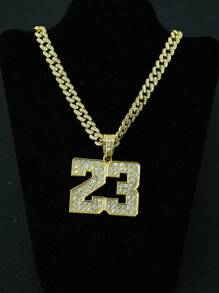 قلادة عدد 23 مرصعة بالراين ستون مع سلسلة سمك 8مم قابلة للارتداء للرجال والنساء، إكسسوار عصري مناسب للاستخدام اليومي