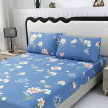 3pcs Polyester Brushed Printed Bedding Set - 1 Fitted Sheet + 2 Pillowcases (Pillows Not Included) - Blue Lovers - View 5