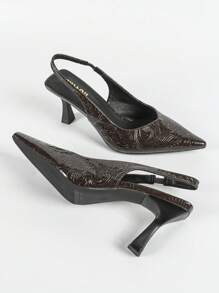 Women's Pointed Toe Pumps, Hollow Design Thin High Heel Slip-On Dress Shoes - Coffee Brown - View 5