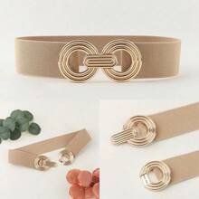 1pc 2025 New Coffee-Colored Women's Fashion Elastic Waistband Wide Double Buckle Belt, Tight Fit Versatile Accessory For Beach, Boho, Party, Cute, Sexy, Elegant - Multicolor - View 9