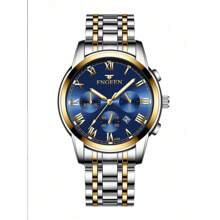 1 pieza Reloj de pulsera de negocios casual de acero con múltiples funciones y esfera de cuarzo, estilo de moda coreano para hombre - A - Ver 3