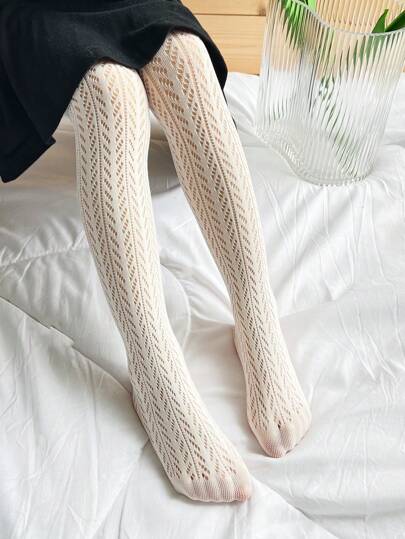 1 双网眼透气镂空连裤袜，米色