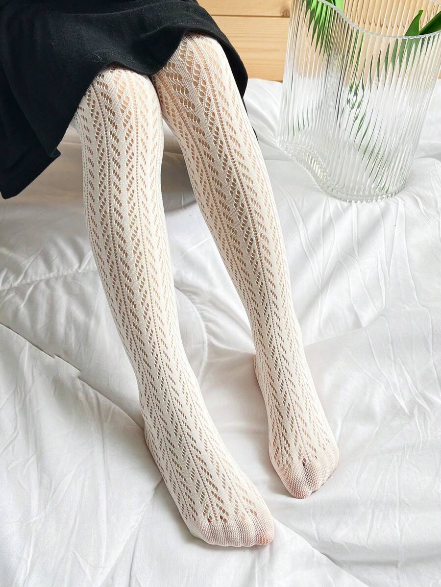 1 双网眼透气镂空连裤袜，米色