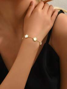 1pc Fashion Copper Flower Decor Chain Bracelet For Women For Daily Life Valentines - White - View 2