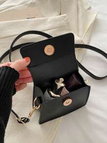 Mini Fashionable Square Bag, Solid Color Adjustable Strap, Crossbody/Handbag, Suitable For Teenage Girls, College Students, Young Professionals, Great For Office, University, Work, Business, Commute, Outdoor, Travel And Leisure - Black - View 6
