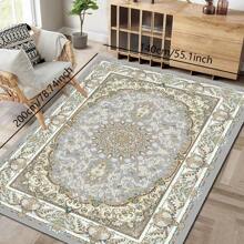 1pc Nordic Fairisle Pattern Crystal Velvet Area Rug, 700g/㎡ With Dotted Non-Slip Backing, 5mm Thickness, Machine Washable Fade-Resistant Carpet Suitable For Holidays And Any Spaces Including Hotel, Office, Sofa, Bedside, Kitchen, Laundry, Hallway, Porch, Stairs, Entryway Mother's Day