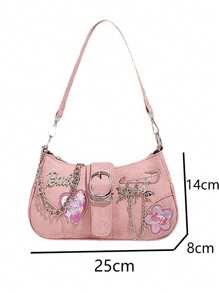 摇滚时尚女孩 Y2K 风格朋克包，哥特式钱包，酷炫可爱的时尚女士单肩手提包，适合夜店派对、街头装、音乐节和日常旅行 - 粉色 - 查看 7