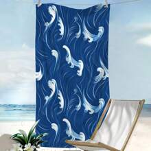 1pc Wave Design Microfiber Beach Towel, Printed Rectangular Beach Shawl Beach Mat Bath Towel Summer,Holiday