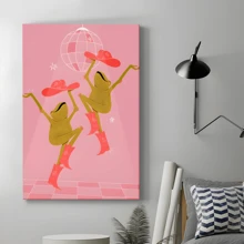 1pc Framed Canvas Poster, Pink Frog Wall Art Cute Dancing Makeup Cowgirl Shoes Wall Decor Wall Art Canvas Paintings, Ideal Gift For Bedroom Living Room Corridor Wall Art Room Decoration - 彩色 - 查看 5