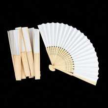 1 pieza/3 piezas/6 piezas/10 piezas Abanico plegable de papel en blanco, abanico de mano de bambú para baile, artesanía, boda, fiesta, unicolor personalizado para decoración del hogar