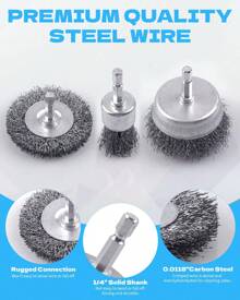 30 Pack Carbon Steel Wire Wheel Brush,  Cup Brush, Wheel Brush, Pen Brush Set With 1/4-Inch Hex Shank For Rust Removal, Corrosion And Scrub Surfaces - 30 - View 10