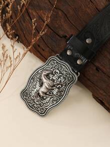 Western Style Cowboy Men's Casual Belt, Versatile Denim Buckle Retro Stylish Simple Belt