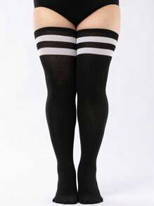 1 Pair Women Over-The-Knee Thigh High Socks, Extra Long, Y2k, Cozy - Black and White - View 8