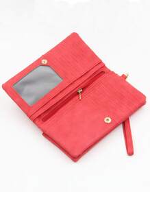A Red Double Zipper Long Purse European And American Vintage Frosted Multi-Card Folding Large Capacity Expandable Mobile Phone Integrated Wallet Party Gifts High Texture PU Mobile Phone Long Ticket Holder Convenient Daily Travel Clutch Bag