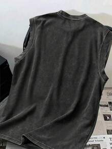 Men's Minimalist Washed Vintage Round Neck Sleeveless Casual Tank Top - Black - View 2