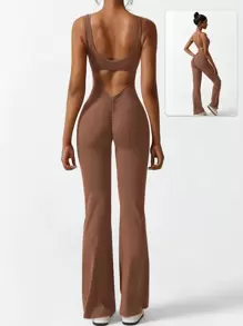 VOYJOY Women Sleeveless Flare Jumpsuits Sexy Backless Gym Bodycon Scrunch Butt Yoga Rompers V Back Lizvette