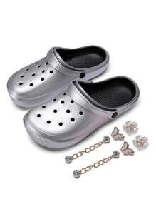 CIVHOM Customized Fashionable Women Slippers, Comfortable Non-Slip Lightweight Breathable Sandals With Shiny Decoration, Suitable For Various Festivals And Parties - Silver - View 8