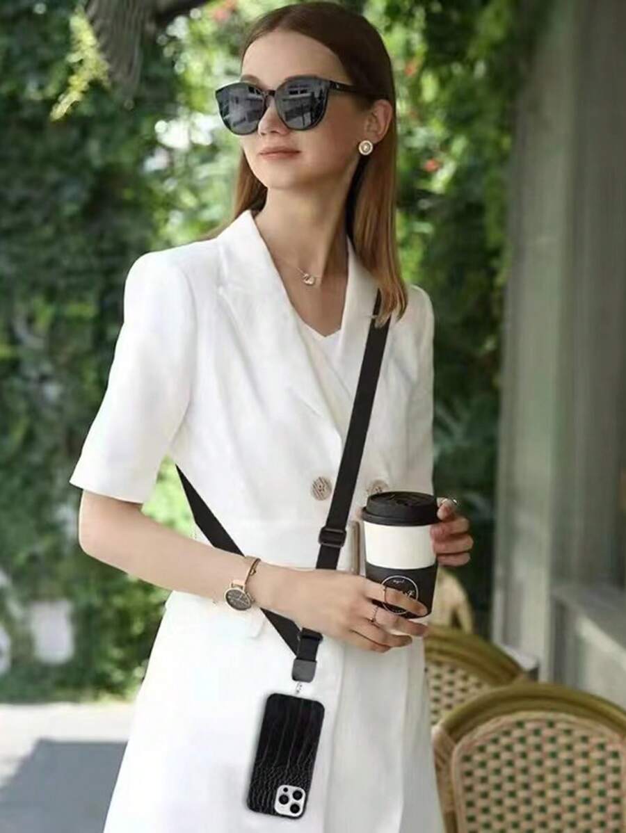 Long Rectangle Shaped Phone Lanyard Strap With Adjustable Shoulder Strap, Colorful Glossy Phone Lanyard With Detachable Transparent Phone Pad Accessory