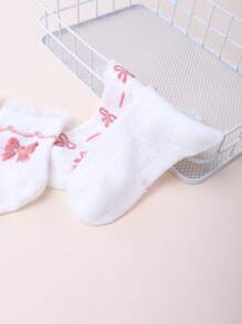 5 双女婴甜美可爱提花蕾丝边洛丽塔网眼短袜 - 白色 - 查看 6