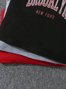 Bhchntiy 3件組男嬰夏季新款「Los Angeles, New York, Brooklyn」字母印花圓領背心與3件休閒時尚短褲 - 彩色 - 查看 5