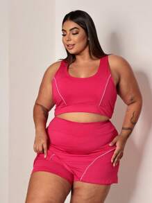 Top + Shorts Skirt Set Workout Gym Plus Size Women's Clothing - 紫羅蘭色 - 查看 3