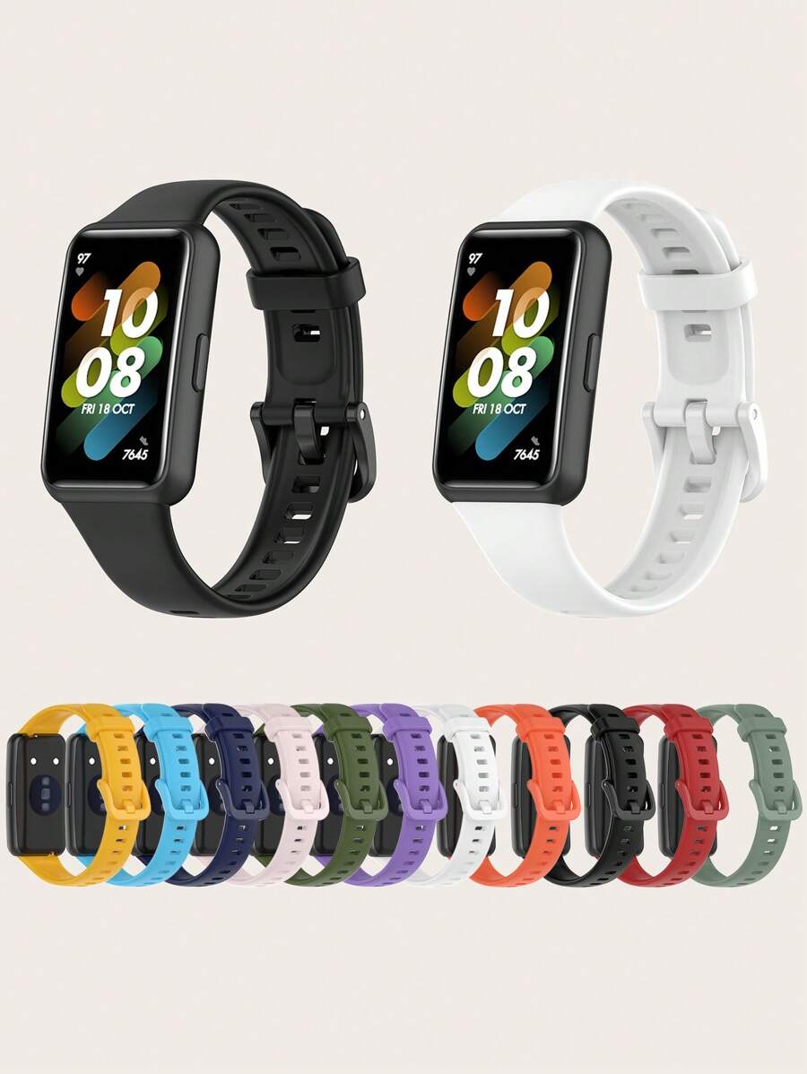 1pc Casual Solid Color Detachable Silicone Smart Band Strap Compatible With Huawei Band 7 - Band 7 - View 1