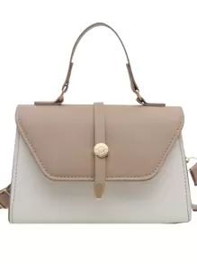 Neue Frühlings Kontrast Farbblock Patchwork Handtasche, modische Schulter- und Umhängetasche - Khaki - Übersicht 1